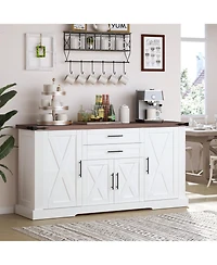 Streamdale Furniture Streamdale 63" Farmhouse Barn Door Cabinet with Drawers & Shelves, White