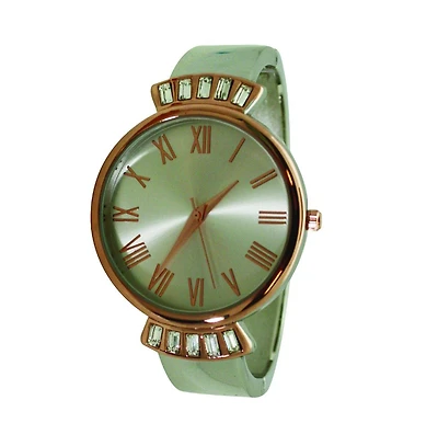 Olivia Pratt Silver Rose Gold Olivia Pratt Elegant Emerald Rhinestone Solid Metal Bangle Watch