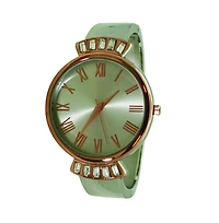 Olivia Pratt Silver Rose Gold Olivia Pratt Elegant Emerald Rhinestone Solid Metal Bangle Watch