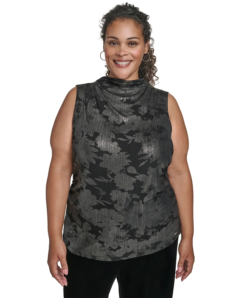 Calvin Klein Plus Novelty Printed Ruched Top