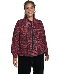 Calvin Klein Plus Printed Long Sleeves Tie Neck Top