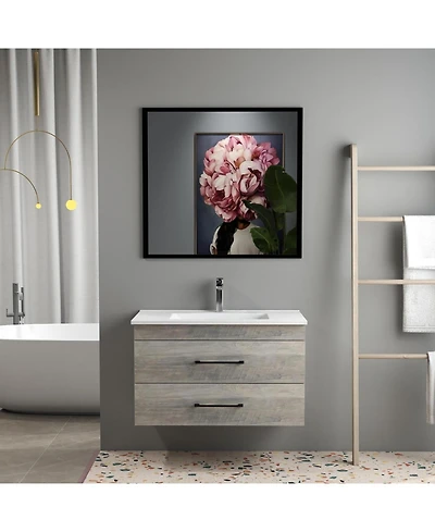 Streamdale Furniture 32" Grey Wood Vanity, Ceramic Sink, Mirror - Modern Bathroom