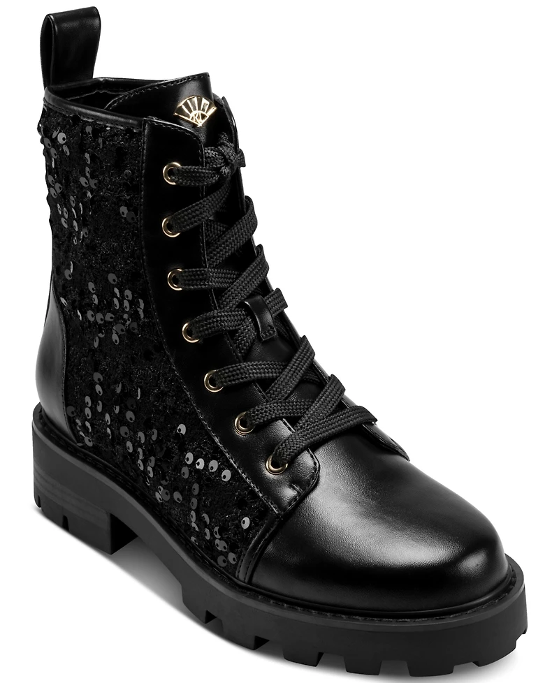 Karl Lagerfeld Paris Women's Marlee Sequin Combat Boots