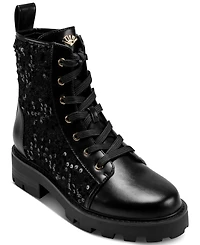 Karl Lagerfeld Paris Women's Marlee Sequin Combat Boots