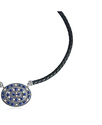 American West Jewelry Sterling Silver Lapis Oval Pendant Black Leather Necklace, 17 to 20 Inches