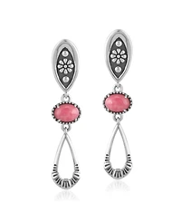 American West Jewelry Sterling Silver Rhodonite Teardrop Double Loop Gemstone Earrings