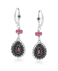 American West Jewelry Sterling Silver Rhodonite Pear-Shaped Concha Lever Back Earrings