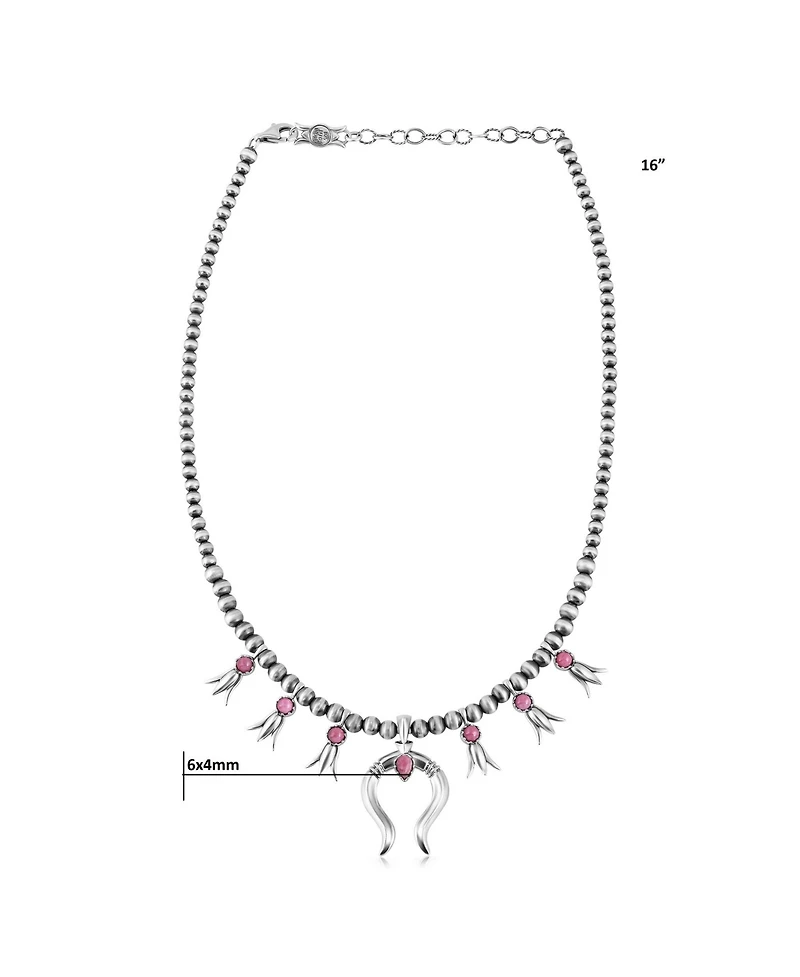 American West Jewelry Sterling Silver Rhodonite Beaded Squash Blossom Necklace, 16 to 19 Inches