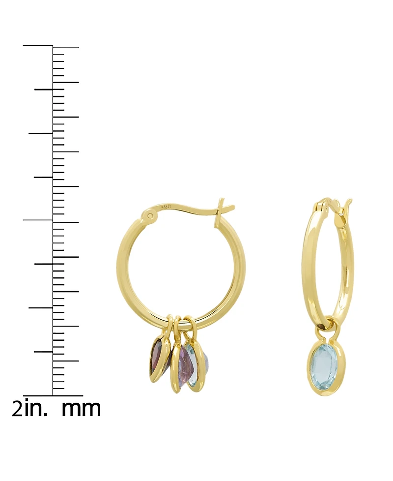 Macy's Garnet (1.9 ct. t.w.), Amethyst (1.3 ct. t.w.) and Blue Topaz (2.2 ct. t.w.) Interchangeable Charms Hoop Earring in 14k Gold Over Sterling Silv