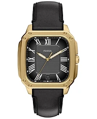 Fossil Men's Crosby Three-Hand Black Leather Watch, 42mm