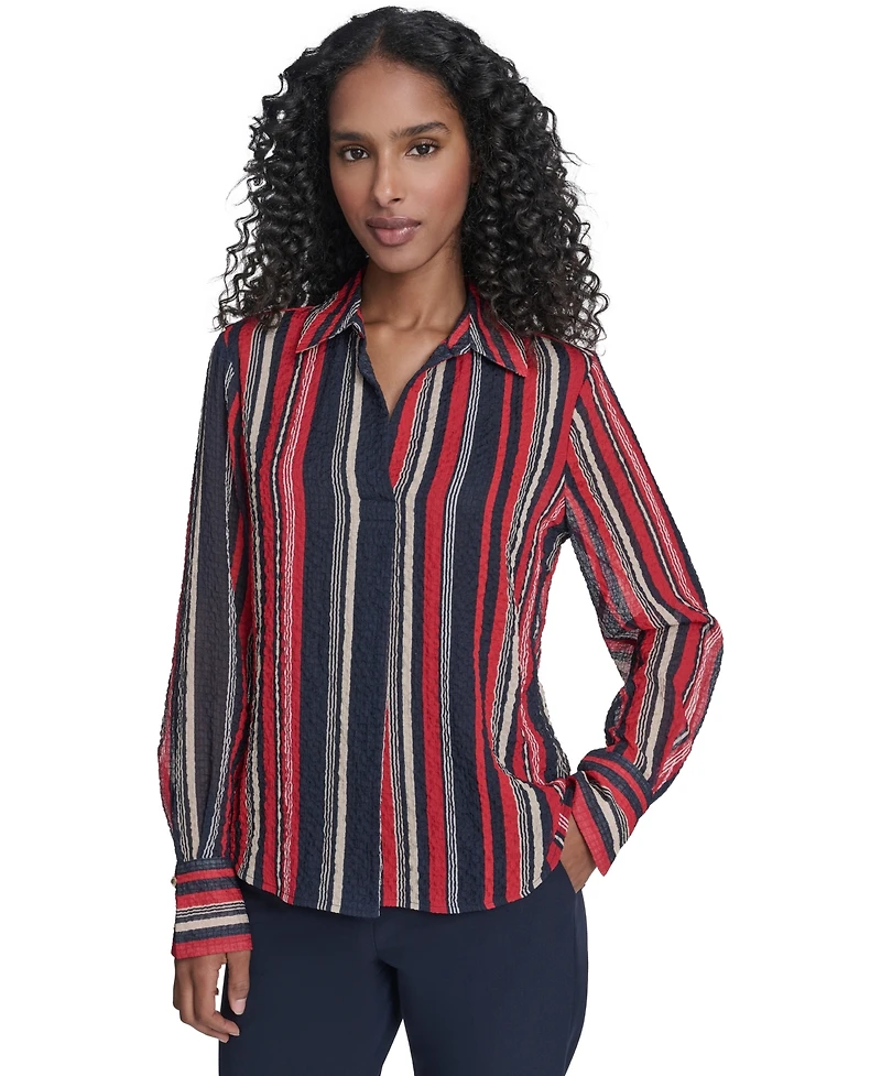 Tommy Hilfiger Women's Striped Long Sleeve Pull-On Blouse