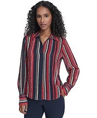 Tommy Hilfiger Women's Striped Long Sleeve Pull-On Blouse