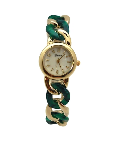 Olivia Pratt Green Gold Chain and Tortoise Strap Women Watch