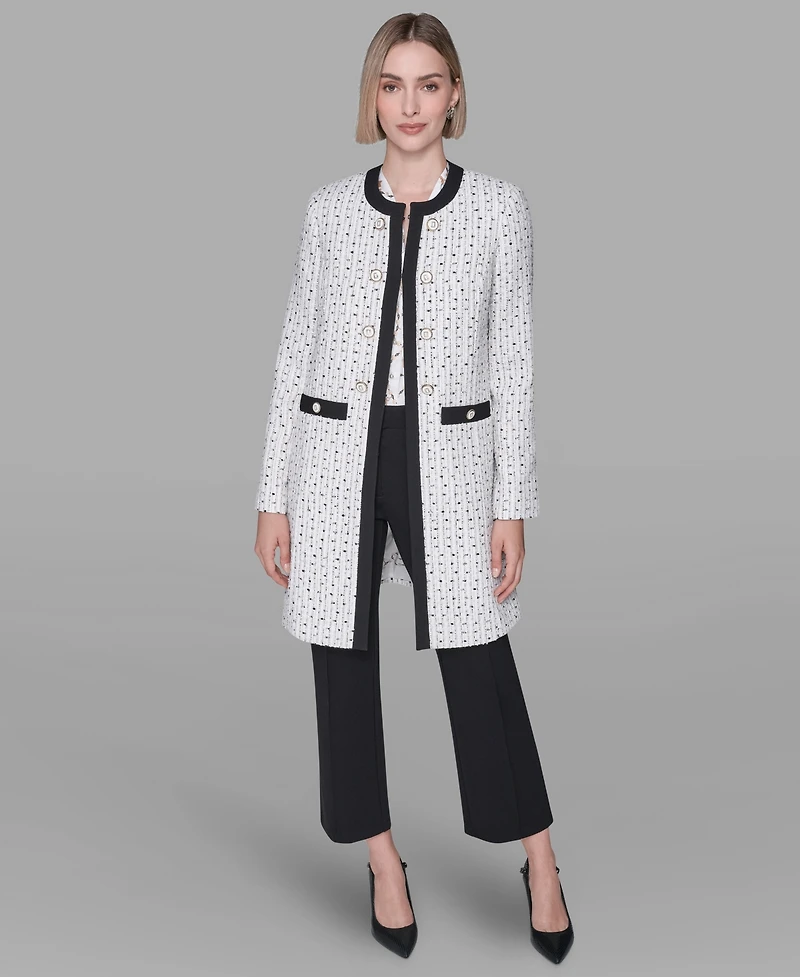 Karl Lagerfeld Paris Women's Long-Sleeve Contrast Topper Long Jacket