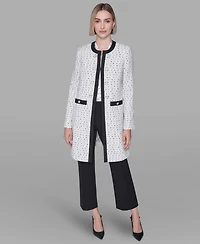 Karl Lagerfeld Paris Women's Long-Sleeve Contrast Topper Long Jacket