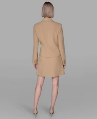 Karl Lagerfeld Paris Womens Long Sleeve Cropped Button Jacket Short Sleeve Ribbed Sweater Knee Length Button Detail Skirt