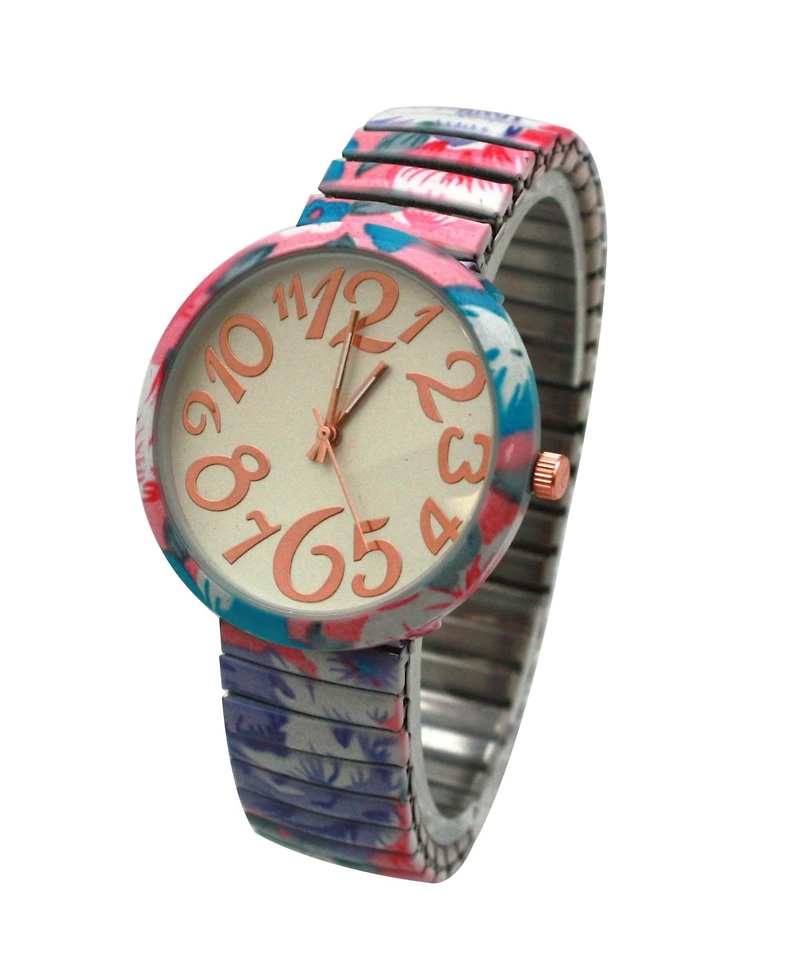 Olivia Pratt Pink Floral Stretch Bold Numbers Women Watch