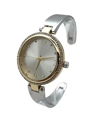 Olivia Pratt Two Tone Round Face Rhinestone Bezel Soft Bangle Women Watch