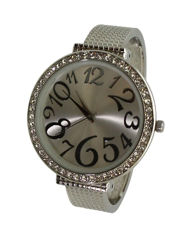 Olivia Pratt Silver Big Round Face with Rhinestones Women Watch