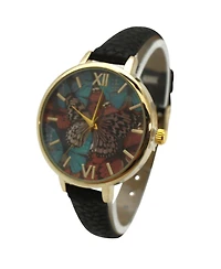 Olivia Pratt Black Faux Leather Butterflies Dial Women Watch