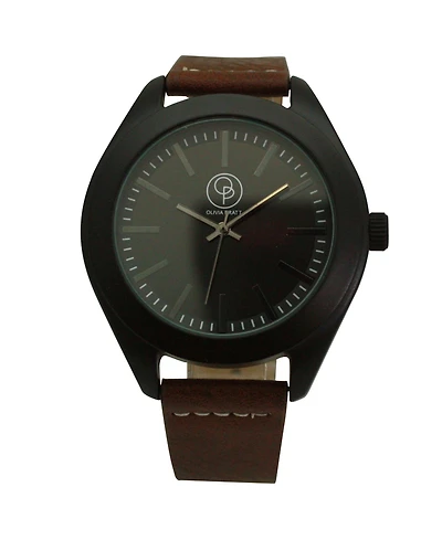 Olivia Pratt Dark Brown Black Minimalist Faux Leather Band Men Watch