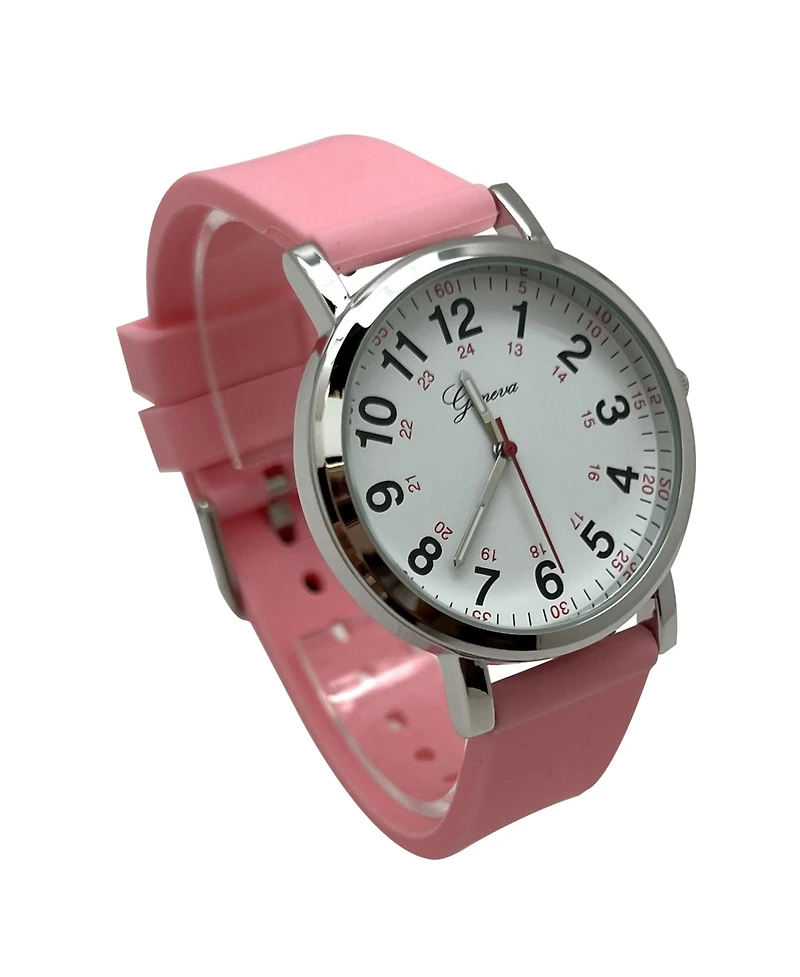 Olivia Pratt Pink Easy-Read Nurse Watch with Silicone Band Women Watch