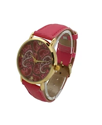 Pink Paisley Face Leather Strap Watch