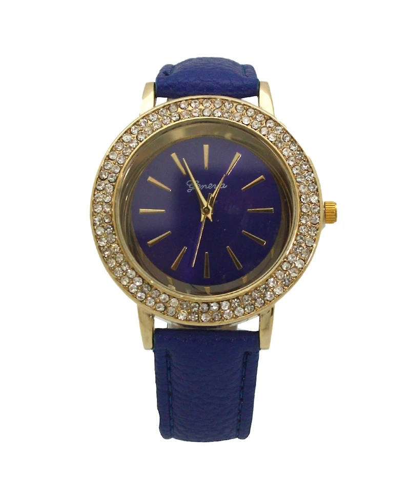 Olivia Pratt Rhinestones Detail Leather Strap Watch