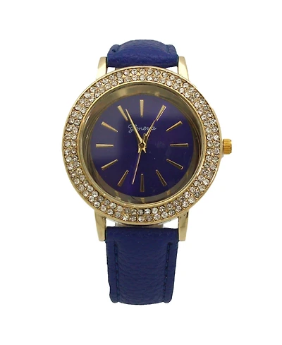 Olivia Pratt Rhinestones Detail Leather Strap Watch