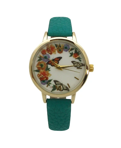 Teal Butterfly/Flower Leather Watch