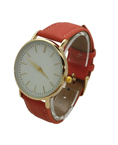 Olivia Pratt Coral Minimalist Leather Strap Watch