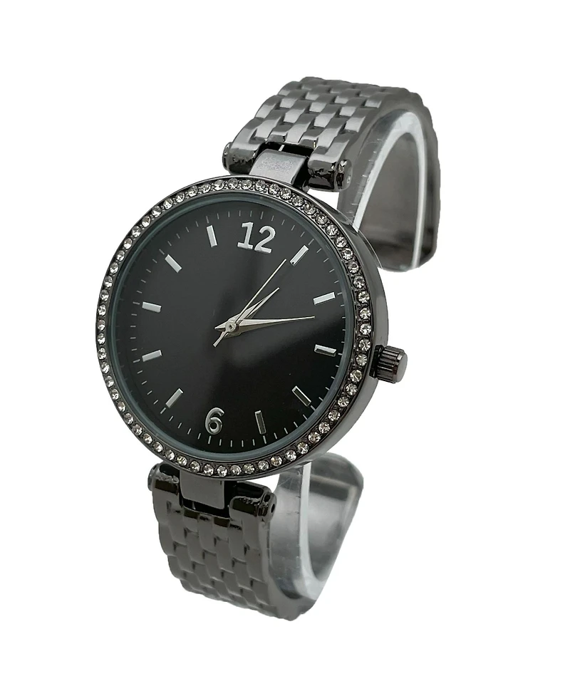Olivia Pratt Black Round Face with Rhinestones Bangle Women Watch