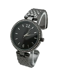 Olivia Pratt Black Round Face with Rhinestones Bangle Women Watch