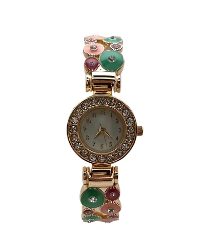 Olivia Pratt Pastels Gold Colorful Round Shapes Band Bangle Women Watch