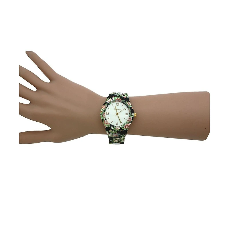 Olivia Pratt Black Floral Flowers Band Women Watch