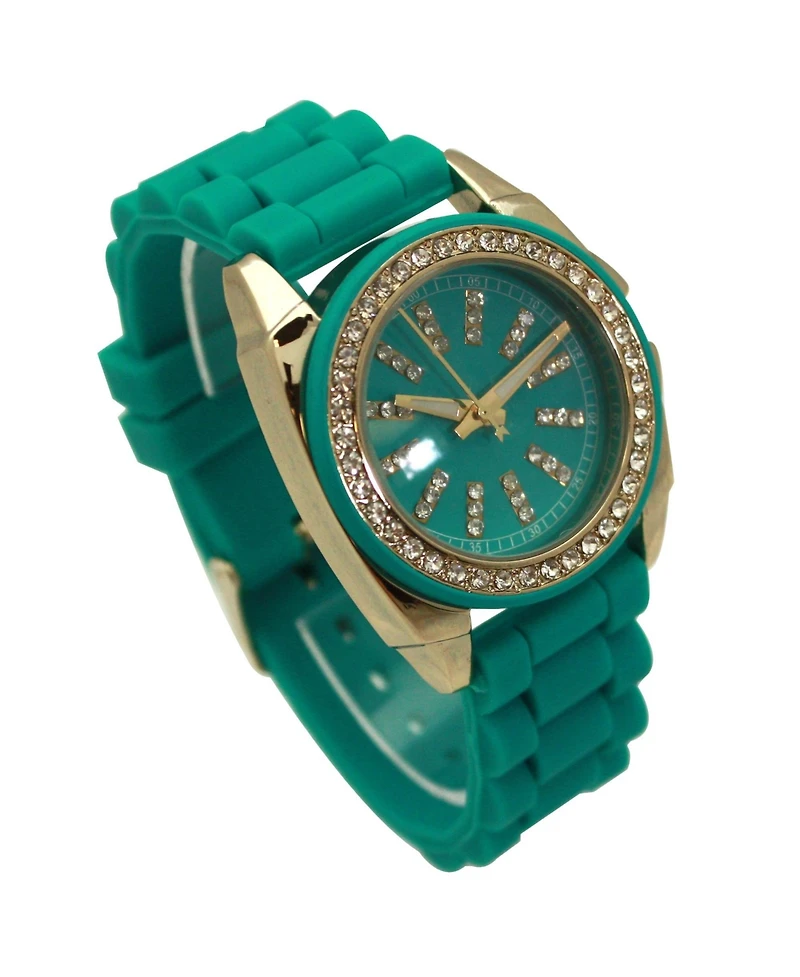Olivia Pratt Turquoise Bright Silicone Band with Rhinestones Numeral Women Watch
