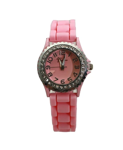 Olivia Pratt Light Pink Every Day Thin Band Silicone and Rhinestones Colorful Women Watch