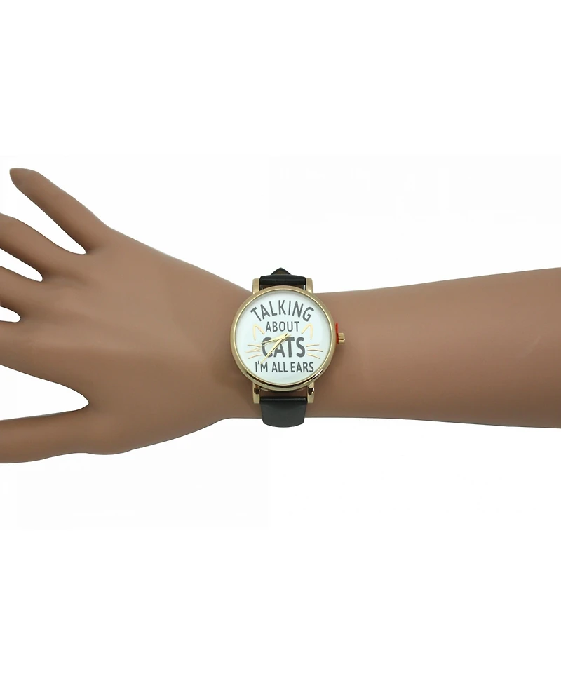 Olivia Pratt Black Talking About Cats Leather Strap Watch