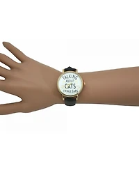 Olivia Pratt Black Talking About Cats Leather Strap Watch