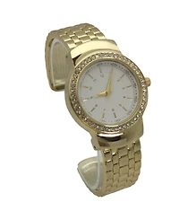 Olivia Pratt Gold Textured And Rhinestone Detal Bangle Watch