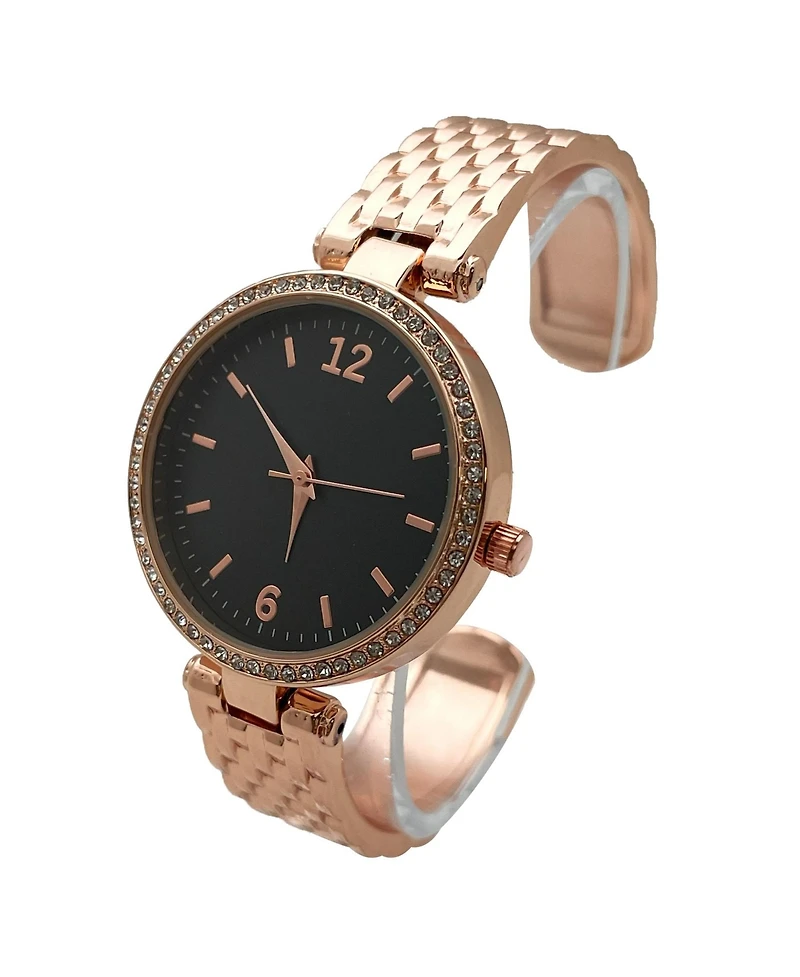 Olivia Pratt Rose Gold Round Face with Rhinestones Bangle Women Watch