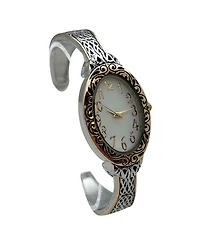 Olivia Pratt Two Tone Oval Face Elegant Textured Bangle Women Watch