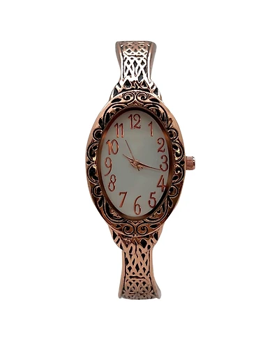 Olivia Pratt Rose Gold Oval Face Elegant Textured Bangle Women Watch