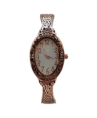 Olivia Pratt Rose Gold Oval Face Elegant Textured Bangle Women Watch