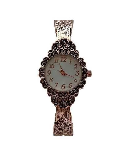 Olivia Pratt Rose Gold Elegant Flower Detailed Face Bangle Women Watch
