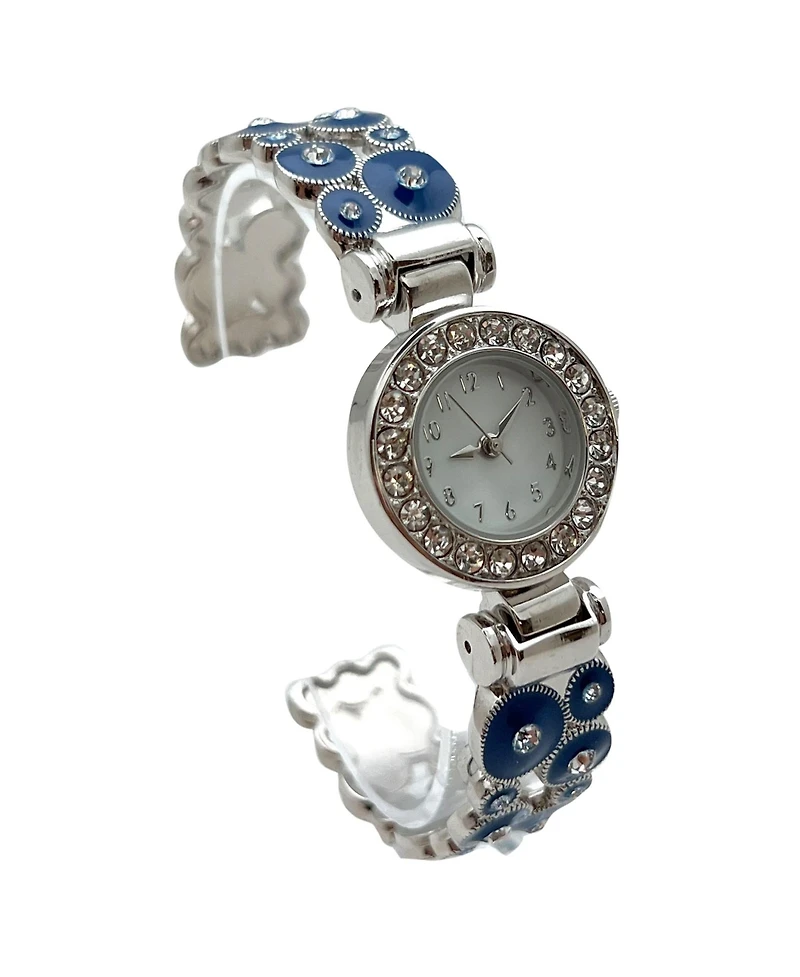 Olivia Pratt Blue Silver Colorful Round Shapes Band Bangle Women Watch