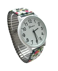 Olivia Pratt White Big Dial Easy Reader Watch Abstract Elastic Stretch Band Wristwatch Women Watch