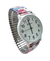 Olivia Pratt White Multi Big Dial Easy Reader Watch Abstract Elastic Stretch Band Wristwatch Women Watch