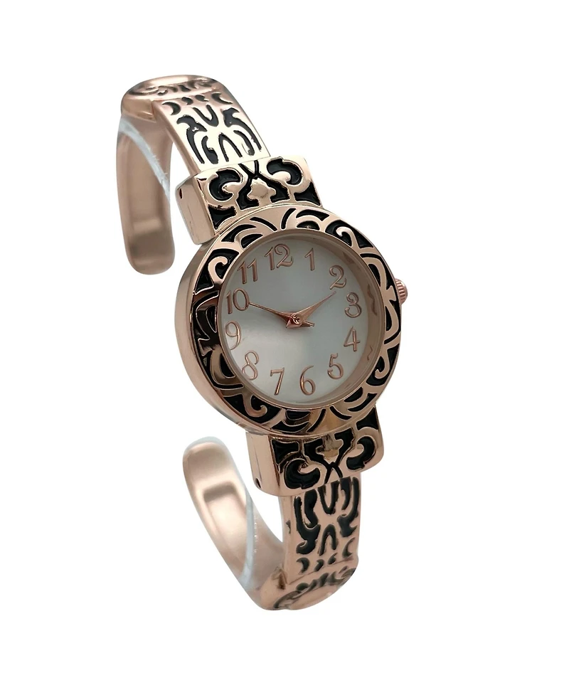 Olivia Pratt Metallic and Detailed Round Face Bangle Women Watch