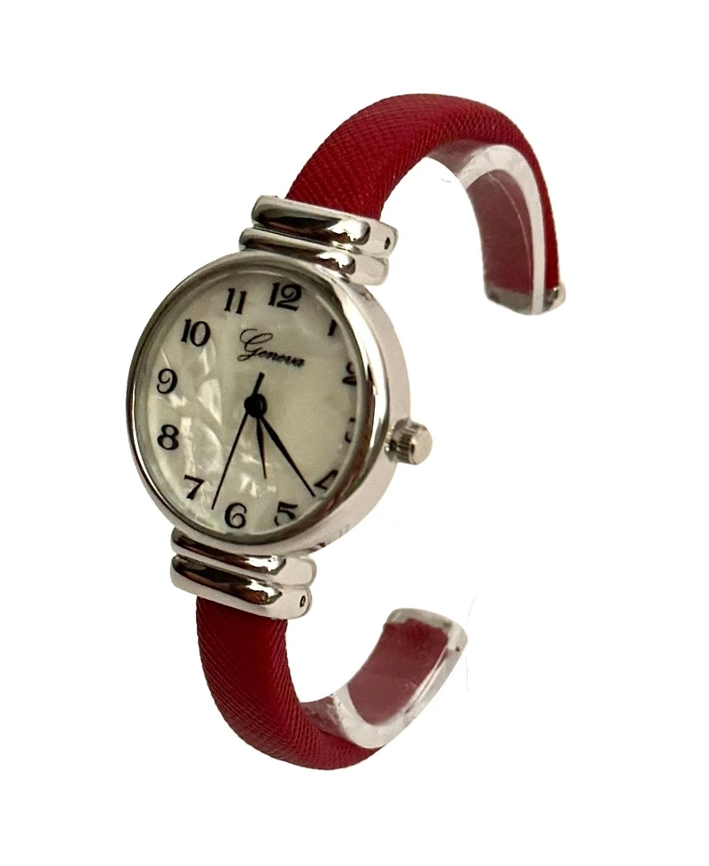 Olivia Pratt Red Faux Leather Thin Bangle Women Watch